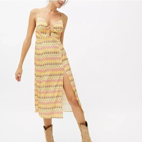 Urban Outfitters | Dresses | Urban Outfitters Yellow Geometric Printed Mariah Laceup Midi Slip Dress | Poshmark Urban Outfitters | Dresses | Urban Outfitters Yellow Geometric Printed Mariah Laceup Midi Slip Dress | Poshmark